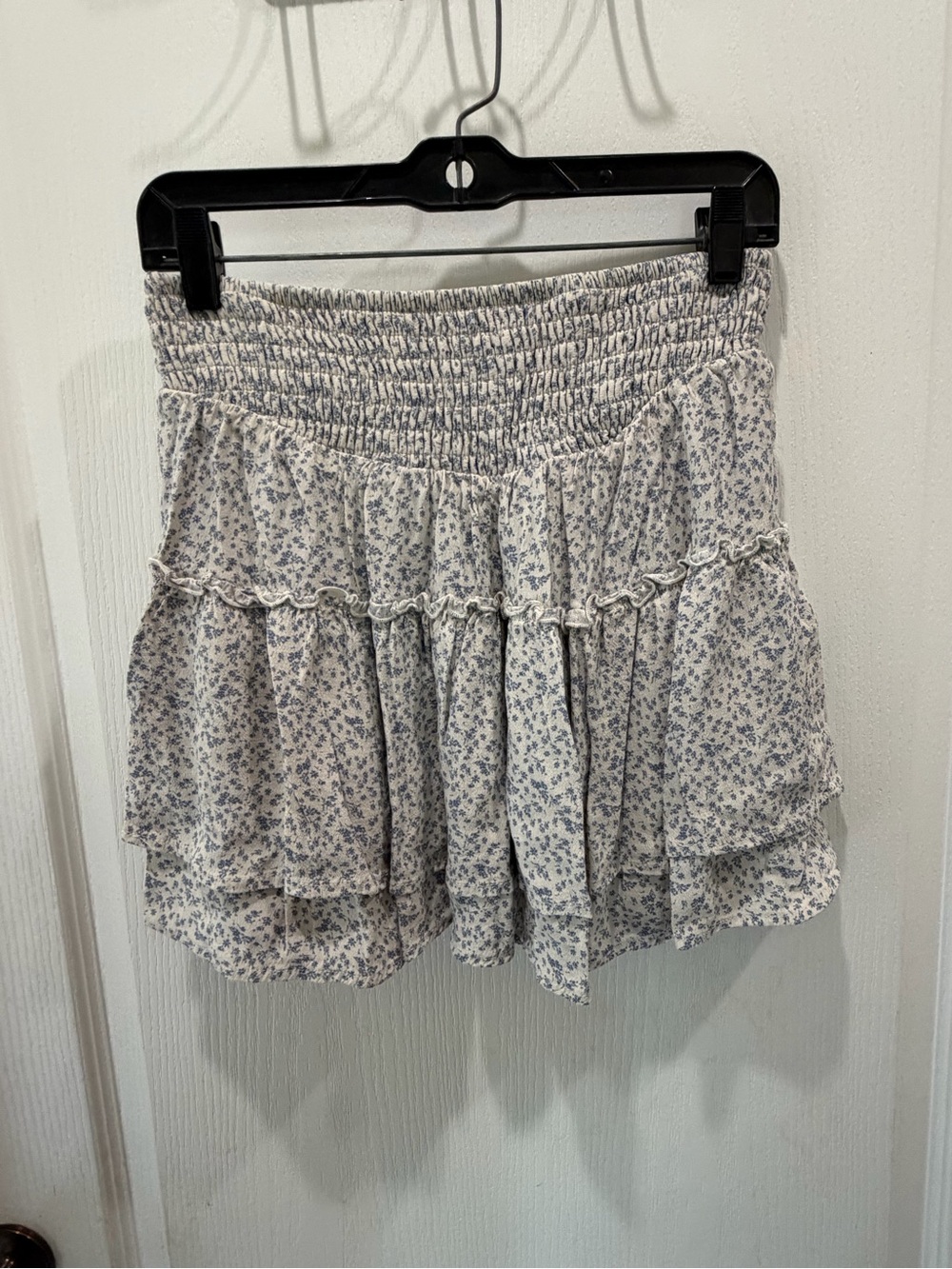 Sienna Sky White Mini Skirt with Blue Floral Ruffles
